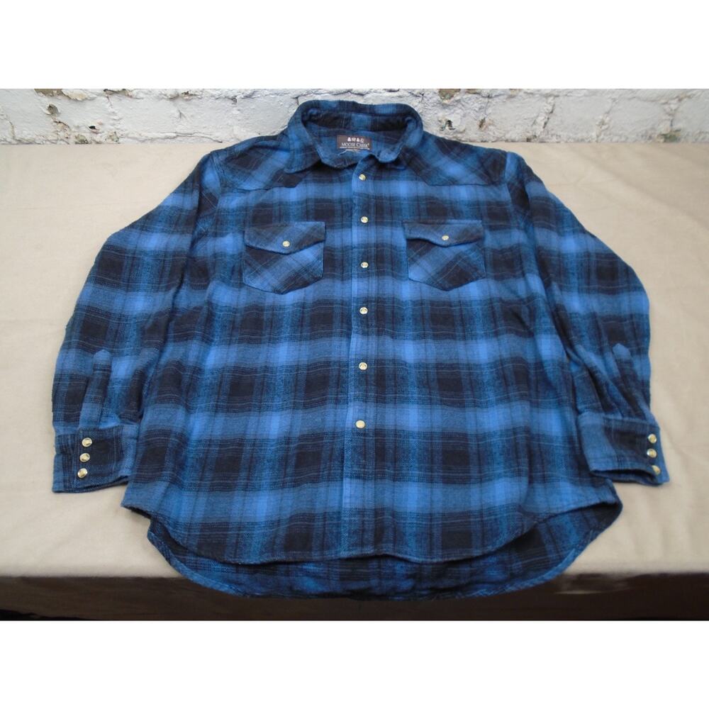 Moose Creek Western Pearl Snap Flannel Shirt Size Men’s Size XL Blue Plaid